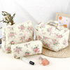 Picture of URSKYTOUS 3Pcs Cotton Quilted Makeup Bag for Women Girls Large Small Travel Pink Floral Cosmetic Bags Set Cute Coquette Makeup Pouch for Purse Aesthetic Cloth Flower Storage Toiletry Bag Organizer