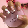 Picture of LPOODDNU Square Valentine’s Day Press on Nails Medium Heart Fake Nails, White French Tip Press on Nails Pink Glitter Heart Designs Cute Valentines Glue on Nails for Women Manicure DIY, 24pcs
