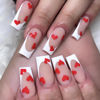 Picture of LPOODDNU Valentine’s Day Press on Nails Medium Square Fake Nails, Matte White French Tip Press on Nails with Red Heart Designs Glossy Full Cover Glue on False Nails for Women Valentine’s Day Manicure