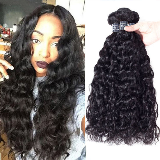 Picture of Amella Hair Brazilian Human Hair Water Wave 3 Bundles Wet and Wavy Bundles (12 14 16Inch) 100% Unprocessed Virgin Ocean Wave Bundles Human Hair Extension Natural Black