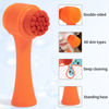 Picture of Beomeen Face Brush 2 in 1, Silicone Facial Cleansing Exfoliating Brush Soft Bristles Pore Deep Cleansing Manual Dual Face Wash Scrub Brush for Massaging, Makeup Skincare Removal, Fluorescent Orange