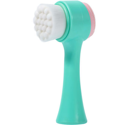 Picture of Face Brush 2 in 1, Facial Cleansing Exfoliating Brush with Ultra Fine Soft Bristles for Pore Deep Cleansing Silicone Double Side Face Wash Scrub Brush for Skin Care, Green