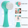 Picture of Face Brush 2 in 1, Facial Cleansing Exfoliating Brush with Ultra Fine Soft Bristles for Pore Deep Cleansing Silicone Double Side Face Wash Scrub Brush for Skin Care, Green