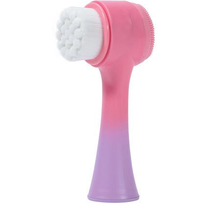 Picture of Beomeen Face Brush 2 in 1, Silicone Facial Cleansing Exfoliating Brush Soft Bristles Pore Deep Cleansing Manual Dual Face Wash Scrub Brush For Massaging, Makeup Skincare Removal, Gradient Pink