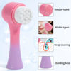 Picture of Beomeen Face Brush 2 in 1, Silicone Facial Cleansing Exfoliating Brush Soft Bristles Pore Deep Cleansing Manual Dual Face Wash Scrub Brush For Massaging, Makeup Skincare Removal, Gradient Pink