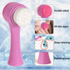 Picture of Beomeen Face Brush 2 in 1, Silicone Facial Cleansing Exfoliating Brush Soft Bristles Pore Deep Cleansing, Jade Face Roller Skin Care Tools, Manual Dual Face Wash Scrub Brush Massaging Gift,PurpleBlack