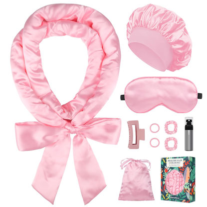 Picture of Gwabee Satin Heatless Curls Overnight Hair Curlers to Sleep In Hair Curler Rollers No Heat Hair Wrap for Curls Headband, 70" Satin Heatless Curling Rod Set for Women Long Waves Hair Volume-Pink 10PCS