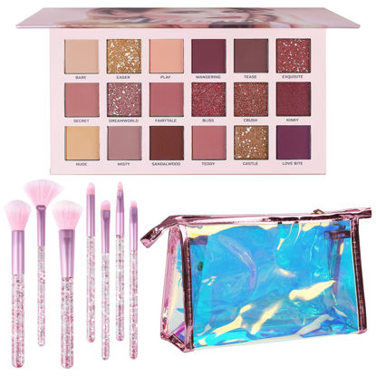 Picture of UCANBE Makeup Kit for Women & Teens,18 Colors Nude Eyeshadow +7pcs Soft Makeup Brushes + Pink Cosmetic Bag Makeup Sets, Shimmer Matte Glitter Makeup Palettes Set for Girls Beginners & Professional