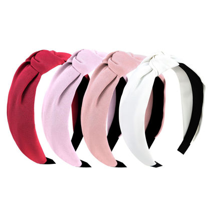 Picture of YISSION 4PCS Knotted Headbands for Women Girls Non Slip Wide Head Band Fashion Head Bands Top Knot Headband for Women Pink Purple Red White Headband Hair Accessories for Women