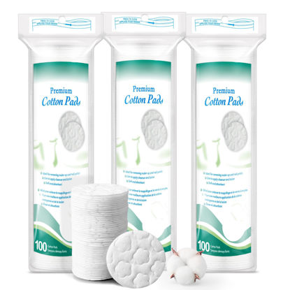 Picture of Premium Cotton Rounds for Face, 300 Count Makeup Remover Pads, 100% Pure & Natural Facial Cleansing Round Pads, Hypoallergenic, Lint-Free