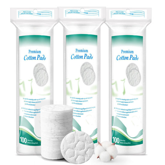 Picture of Premium Cotton Rounds for Face, 300 Count Makeup Remover Pads, 100% Pure & Natural Facial Cleansing Round Pads, Hypoallergenic, Lint-Free