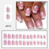 Picture of RTKHFZE French Tip Press On Nails - Acrylic Nails Press on Nails Medium Square fake Nails Pink Full Cover False Nails with Designs Glitter Flower Glue on Nails for Women and Girls 24Pcs