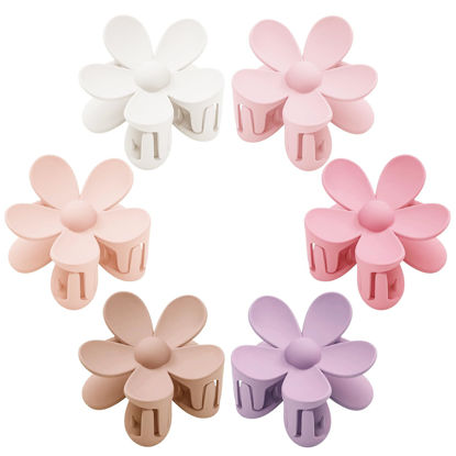 Picture of Flower Hair Clips 6 PCS Flower Claw Clips Daisy Clips for Women Matte Large Claw Clips Strong Hold Jaw Clamps Hair Accessories for Thick Hair 6 Colors