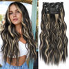 Picture of ALXNAN Clip in Hair Extensions for Women, Black Mix Blonde Long Wavy Hair Extensions Clip Ins 4PCS 24 Inch Synthetic Soft and Natural Thick Hair Pieces for Women