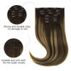 Picture of HOTBANANA Human Hair Clip in Hair Extensions, Balayage Chocolate Brown Mixed Caramel Blonde 120g Clip in Hair Extensions Real Human Hair Straight Remy Hair Clip Ins Dark Roots Ombre 18 Inch 7pcs
