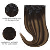 Picture of HOTBANANA Human Hair Clip in Hair Extensions, Balayage Dark Brown Mixed Chestnut Brown 120g Clip in Hair Extensions Real Human Hair Straight Remy Hair Clip Ins Dark Roots Ombre 22 Inch 7pcs