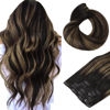 Picture of HOTBANANA Human Hair Clip in Hair Extensions, Balayage Natural Black to Chestnut Brown 120g Clip in Hair Extensions Real Human Hair Straight Remy Hair Clip Ins Dark Roots Ombre 24 Inch 7pcs
