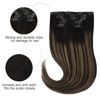Picture of HOTBANANA Human Hair Clip in Hair Extensions, Balayage Natural Black to Chestnut Brown 120g Clip in Hair Extensions Real Human Hair Straight Remy Hair Clip Ins Dark Roots Ombre 24 Inch 7pcs