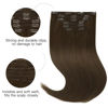 Picture of HOTBANANA Human Hair Clip in Hair Extensions, Chocolate Brown 120g Clip in Hair Extensions Real Human Hair Straight Remy Hair Clip in Hair Extensions 18 Inch 7pcs