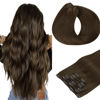 Picture of HOTBANANA Human Hair Clip in Hair Extensions, Chocolate Brown 120g Clip in Hair Extensions Real Human Hair Straight Remy Hair Clip in Hair Extensions 20 Inch 7pcs