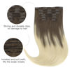 Picture of HOTBANANA Human Hair Clip in Hair Extensions, Ombre Sandy Brown to Platinum Blonde 120g Clip in Hair Extensions Real Human Hair Straight Remy Hair Clip in Hair Extensions 20 Inch 7pcs
