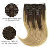 Picture of HOTBANANA Human Hair Clip in Hair Extensions, Balayage Chocolate Brown to Dirty Blonde 120g Clip in Hair Extensions Real Human Hair Straight Remy Hair Clip Ins Dark Roots Ombre 16 Inch 7pcs