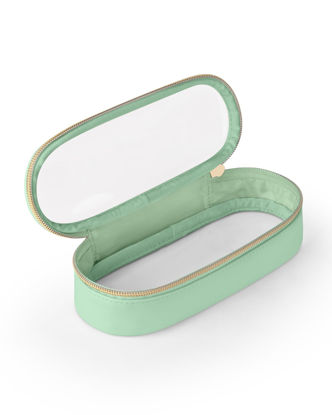Picture of Soimeat Clear Travel Makeup Brush Holder, Leather Makeup Brush Toiletry Bag, Portable Cosmetic Brush Case, Transparent Waterproof Makeup Brush Storage Bag, Mint Green