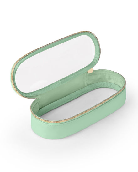Picture of Soimeat Clear Travel Makeup Brush Holder, Leather Makeup Brush Toiletry Bag, Portable Cosmetic Brush Case, Transparent Waterproof Makeup Brush Storage Bag, Mint Green
