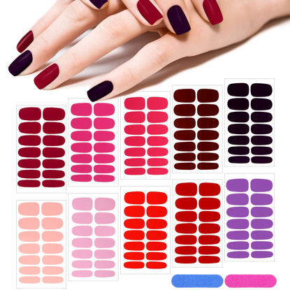 Picture of 140 Pcs 10 Sheets Solid Color Full Wrap Nail Stickers Nail Polish Strips Gradient Stickers Glitter Self Adhesive DIY Art Decals Strips with 2 Pcs Nail Files for Holiday Nail Decor (Matte Style)