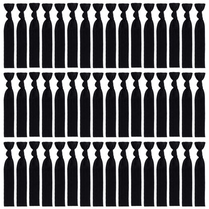 Picture of 79STYLE Fabric Hair Ties - No Damage Black Ribbon Flat Hair Bands, Knotted Soft Ponytail Holders for Women, Yoga Hair Scrunchies (Black)