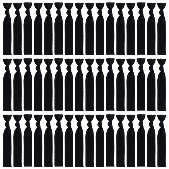Picture of 79STYLE Fabric Hair Ties - No Damage Black Ribbon Flat Hair Bands, Knotted Soft Ponytail Holders for Women, Yoga Hair Scrunchies (Black)