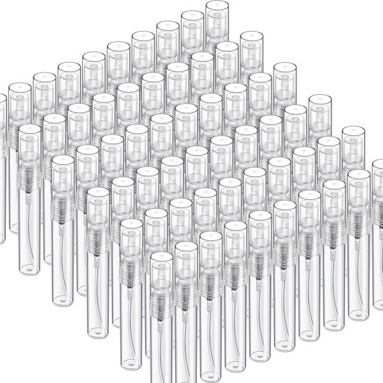 Picture of Fandamei 60PCS 5ml Mini Spray Bottle, Mini Clear Plastic Spray Bottle Empty, Fine Mist Refillable Mini Perfume Bottle, Perfume Atomizer, Small Empty Sample Containers, Plastic Portable Travel Bottle