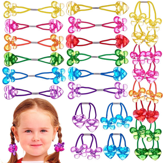 Picture of Expressions 24pc Heart & Butterfly Ponytailers, Assorted Multicolored Bead Hair Ties and Holders for Toddlers and Kids
