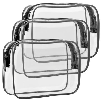 Picture of F-color Clear Makeup Bags - Clear Travel Bags for Toiletries 3 Pack TSA Approved Toiletry Bag Clear Toiletry bags Quart Size Travel Bag, Carry on Airport Airline Compliant Bag, Pure Black