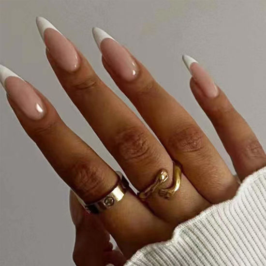 Picture of Hkanlre French Stiletto Fake Nails Acrylic Press on Nails Long Nude False Nails Full Cover Nails for Women and Girls 24PCS