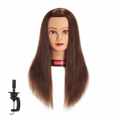 Picture of Traininghead 20-22" Female 100% Human Hair Mannequin Head Hair Styling Training Head Cosmetology Manikin Head Doll Head for Hairdresser with Free Clamp (brown)（14-16'' ）