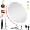 Picture of 20X Magnifying Mirror with Light, 6'' Makeup Magnifying Mirror with 3 Color Lights Dimming 20x Makeup Mirror with Magnification, Lighted Travel Magnifying Mirror, 3 Suction Cups, 360° Adjustable Stand