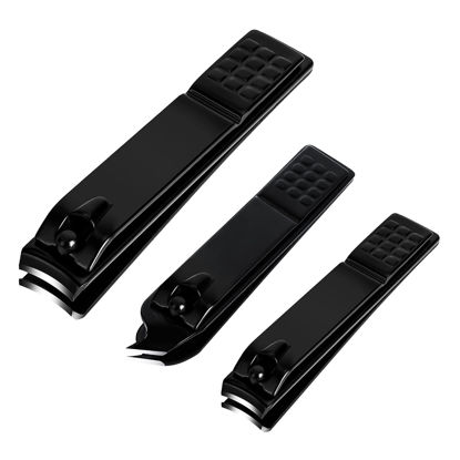 Picture of Nail Clippers Set, Sharp Stainless Steel Fingernail and Toenail Clippers, Nail Clippers for Thick Nails or Ingrown Nails, Perfect 3 PCS Black Nail Cutter for Men and Women.