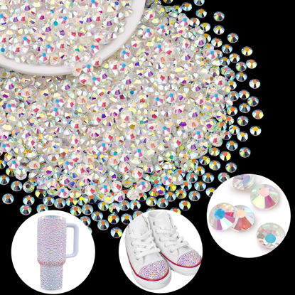 Picture of 2000PCS SS16/4mm Crystal Rhinestones (Transparent AB), Bedazzling Flatback Glass Rhinestones for Crafting DIY Nail Art Makeup Decoration, Gems Diomand Charms for Tumbler Shoes Clothing Mug