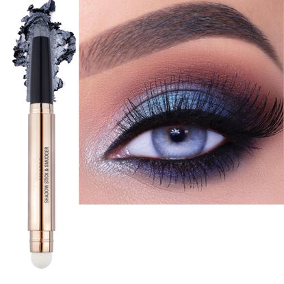 Picture of 2 in 1 eyeshadow stick and Sponge Makeup Brush, Smooth Cream Shimmer Shadow Pencil Long Lasting Waterproof Eye Shadow Highlighter Stick Makeup , HypoallergenicHighlighter Multi-Dimensional eyes Look