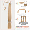 Picture of SEIKEA Upgraded Long Braid Ponytail Extension with Elastic Tie Straight Sleek Wrap Around Braid Hair Extensions Ponytail Golden Blonde Highlights 34 Inch (After Braided 30 Inch)