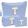 Picture of Initial Gifts Travel Cosmetic Makeup Pouch Bags Sets for Purse, Stoney Clover Dupes Pouch Makeup Bag, Personalized Cosmetic Bags Set for Women, Make up Bag for Teen Girls 13 14 15 16 17 (T, Blue)