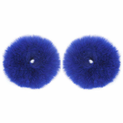 Picture of 2pcs Pack Furry Faux Fur Hair Scrunchies Artificial Fur Hair Bobbles Elastic Hair Band Rope Wristband Ponytail Accessories Royal Blue