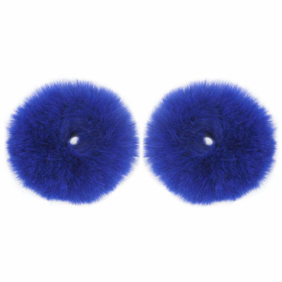 Picture of 2pcs Pack Furry Faux Fur Hair Scrunchies Artificial Fur Hair Bobbles Elastic Hair Band Rope Wristband Ponytail Accessories Royal Blue