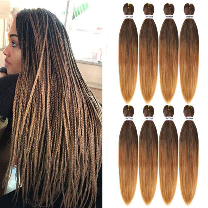 Picture of Liang Dian Pre Stretched Braiding Hair Ombre 36 Inch 8 Packs Synthetic Crochet Braids Hot Water Setting Professional Soft Yaki Texture Synthetic Hair Extensions(36 Inch 1B/30/27)