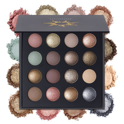 Picture of UCANBE Baked Eyeshadow Makeup Palette with Hidden Gems, 16 Colors Nude Eye Shadow with Matte Glitter Metallic Shimmer, Highly Pigmented Long Lasting Make Up Pallet