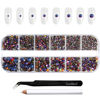 Picture of Beadsland Rhinestones for Makeup,8 Sizes 2500pcs Blue Flatback Rhinestones Face Gems for Nails Crafts with Tweezers and Wax Pencil,Blue Volcano,SS4-SS30