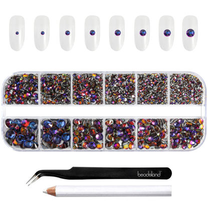 Picture of Beadsland Rhinestones for Makeup,8 Sizes 2500pcs Blue Flatback Rhinestones Face Gems for Nails Crafts with Tweezers and Wax Pencil,Blue Volcano,SS4-SS30