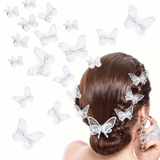 Picture of WILLBOND 18 Pieces Butterfly Hair Clip Halloween Lace Hair Bows Embroidery Butterfly Hair Pins Hair Accessories for Halloween Cosplaying Women, 2 Sizes(White)
