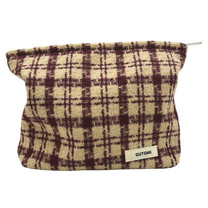 Picture of GUTGNK Corduroy Ladies Cosmetic Bag, Large Capacity Canvas Cosmetic Bag Travel Toiletry Bag Accessories Organizer, Purple Check